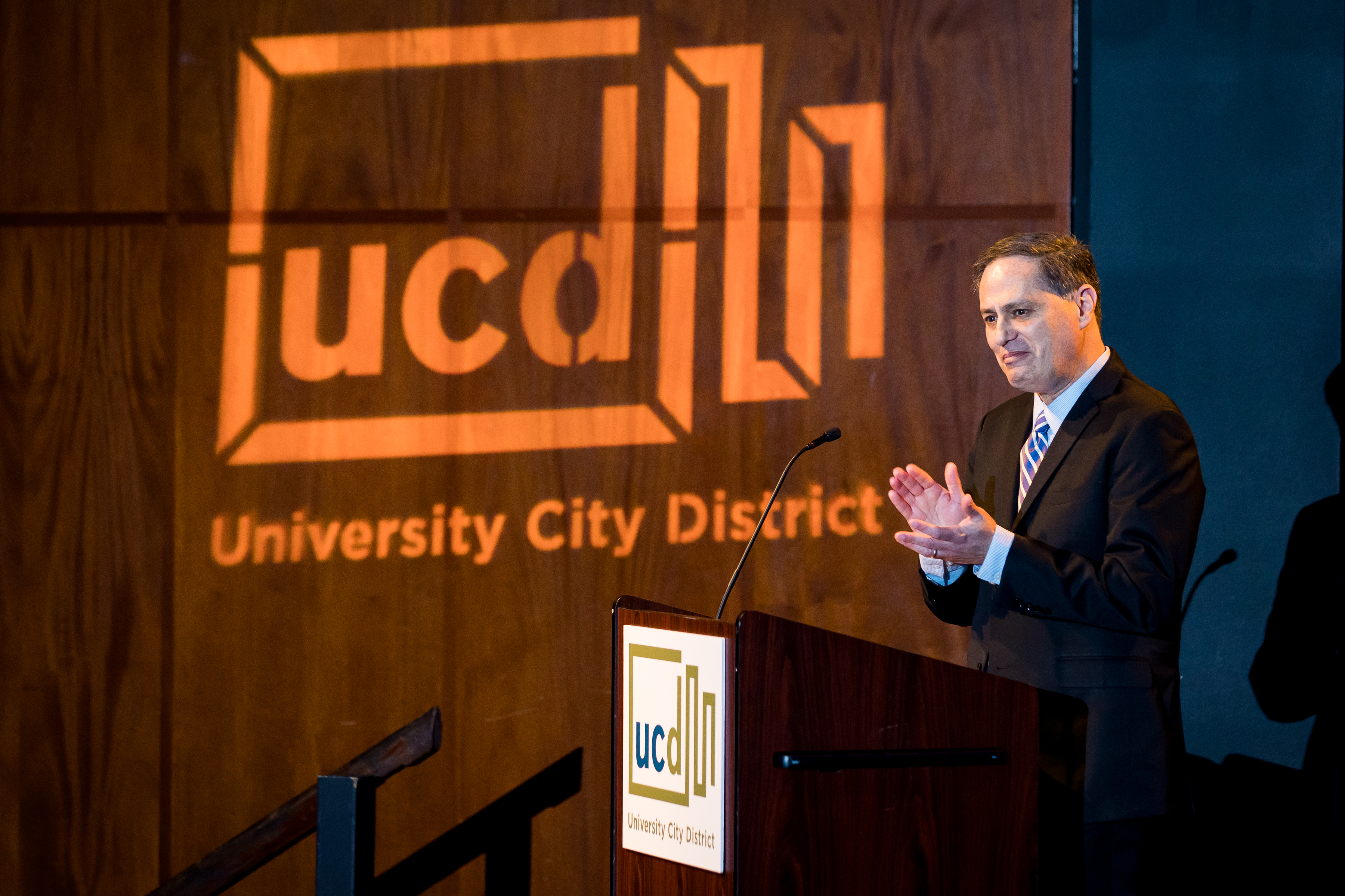 Matt Bergheiser applauding at the State of University City 2023 event