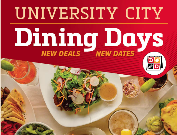 An image for University City Dining Days featuring a colorful assortment of food