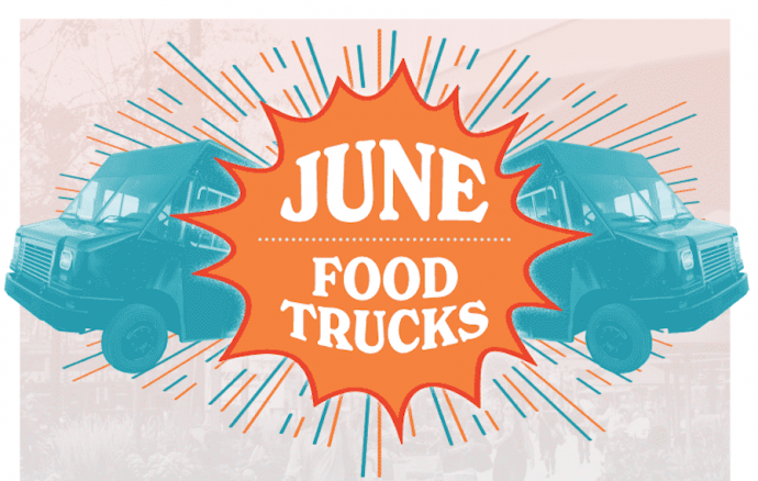 A graphic with two food trucks that reads "June Food Trucks"