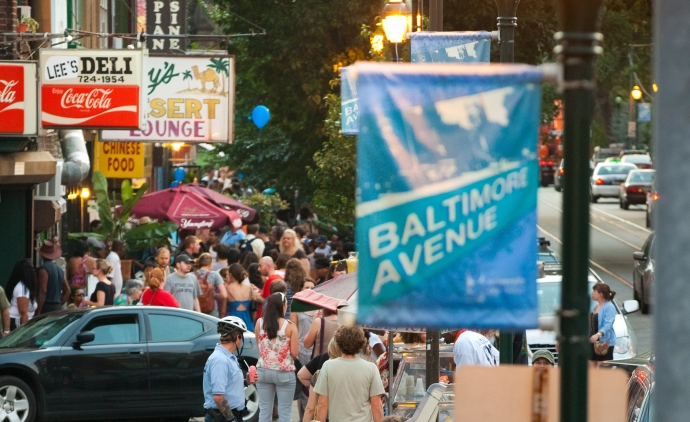 A Baltimore Avenue banner 