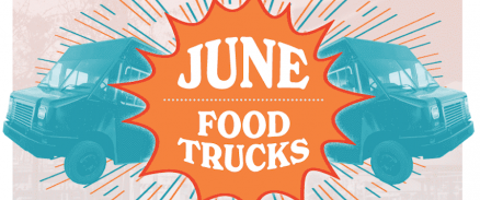 A graphic with two food trucks that reads "June Food Trucks"