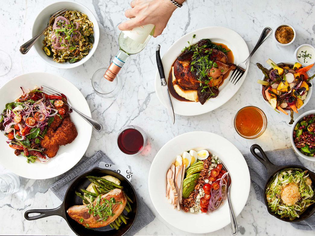 An overhead shot of a table of food from Co-op