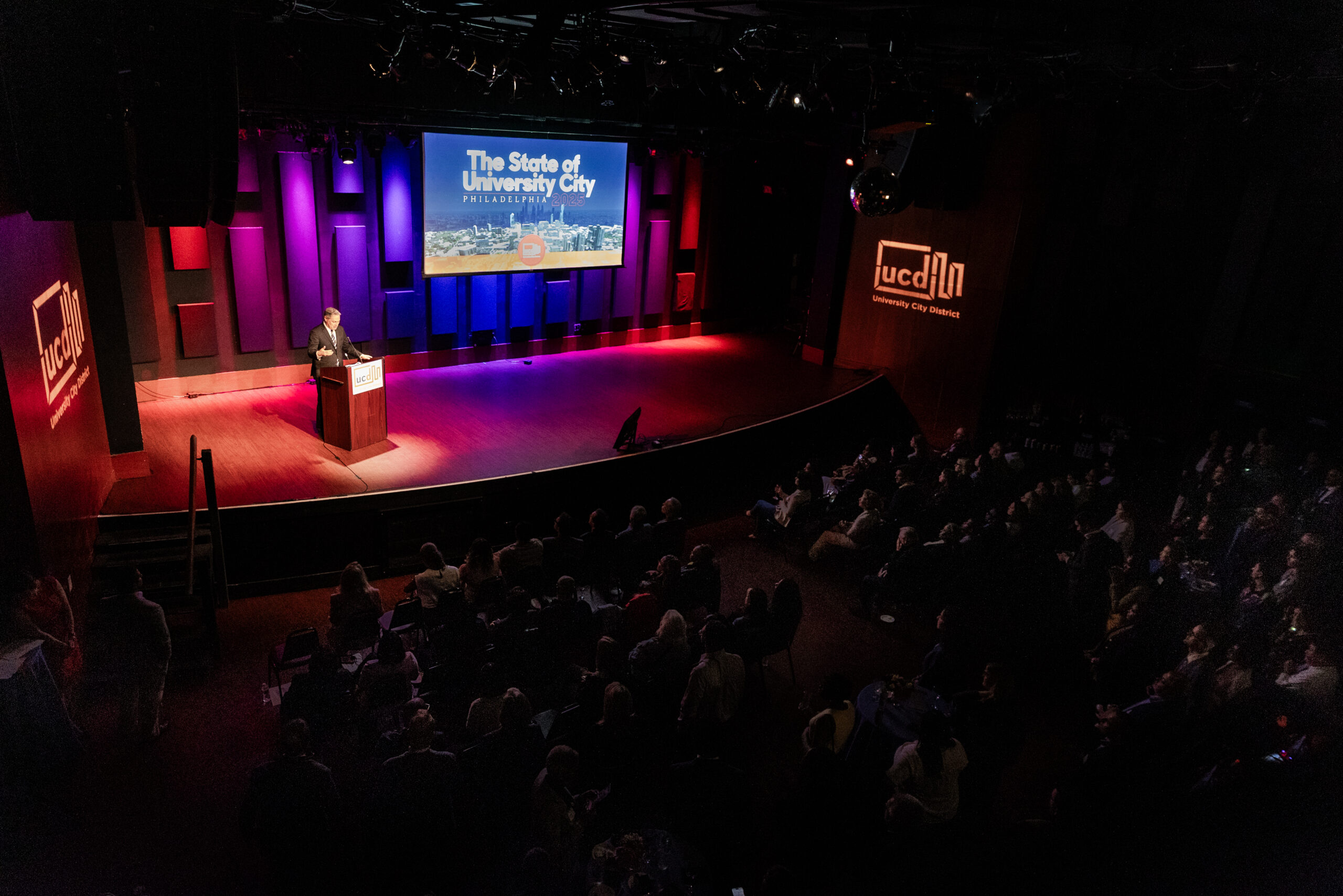 UCD President Matt Bergheiser delivering remarks during the 2025 State of University City event
