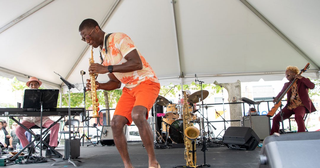 Jazz Musician on stage at Lancaster Ave Jazz Fest