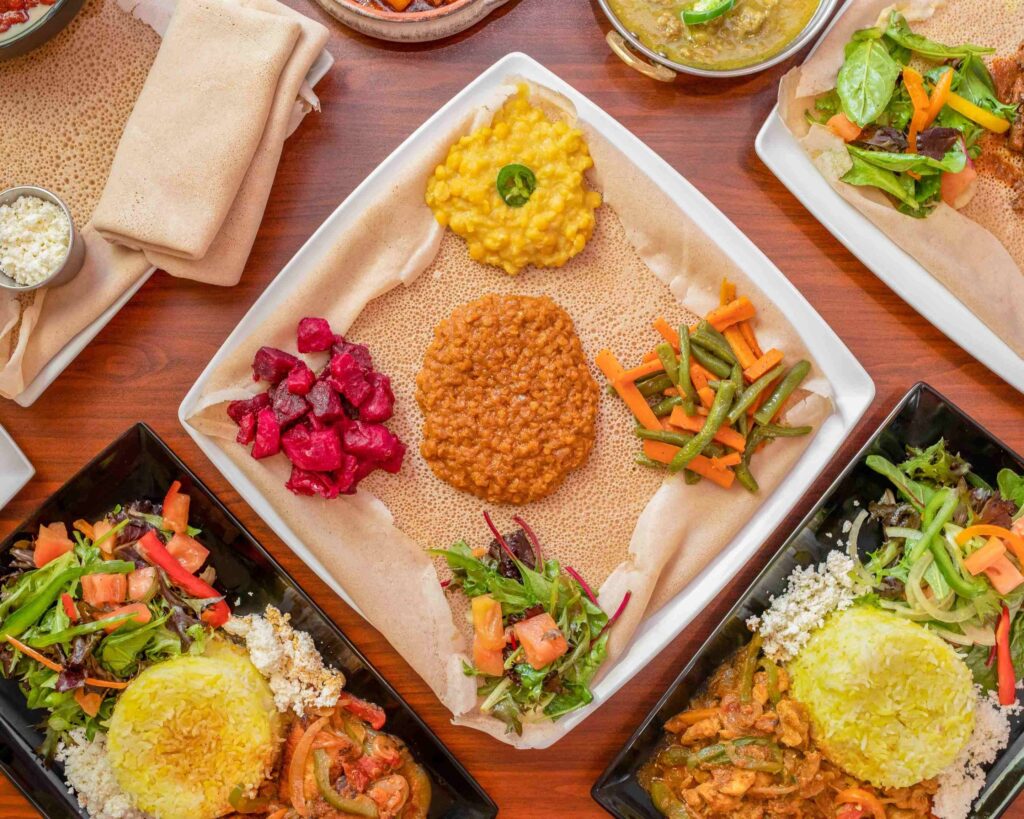 Platter of Ethiopian food