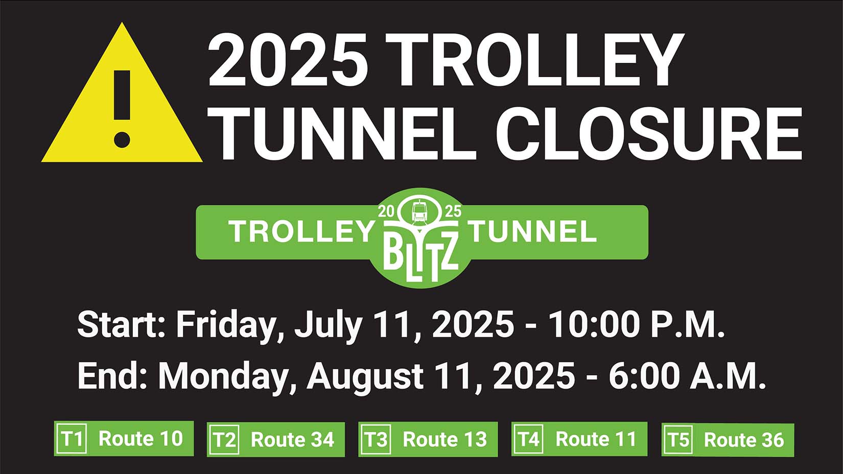 Graphic with details about the 2025 Trolley Tunnel Closure
