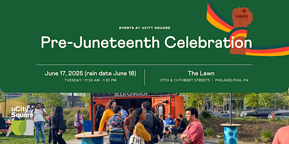 Juneteenth graphic uCity Square, green background with white text