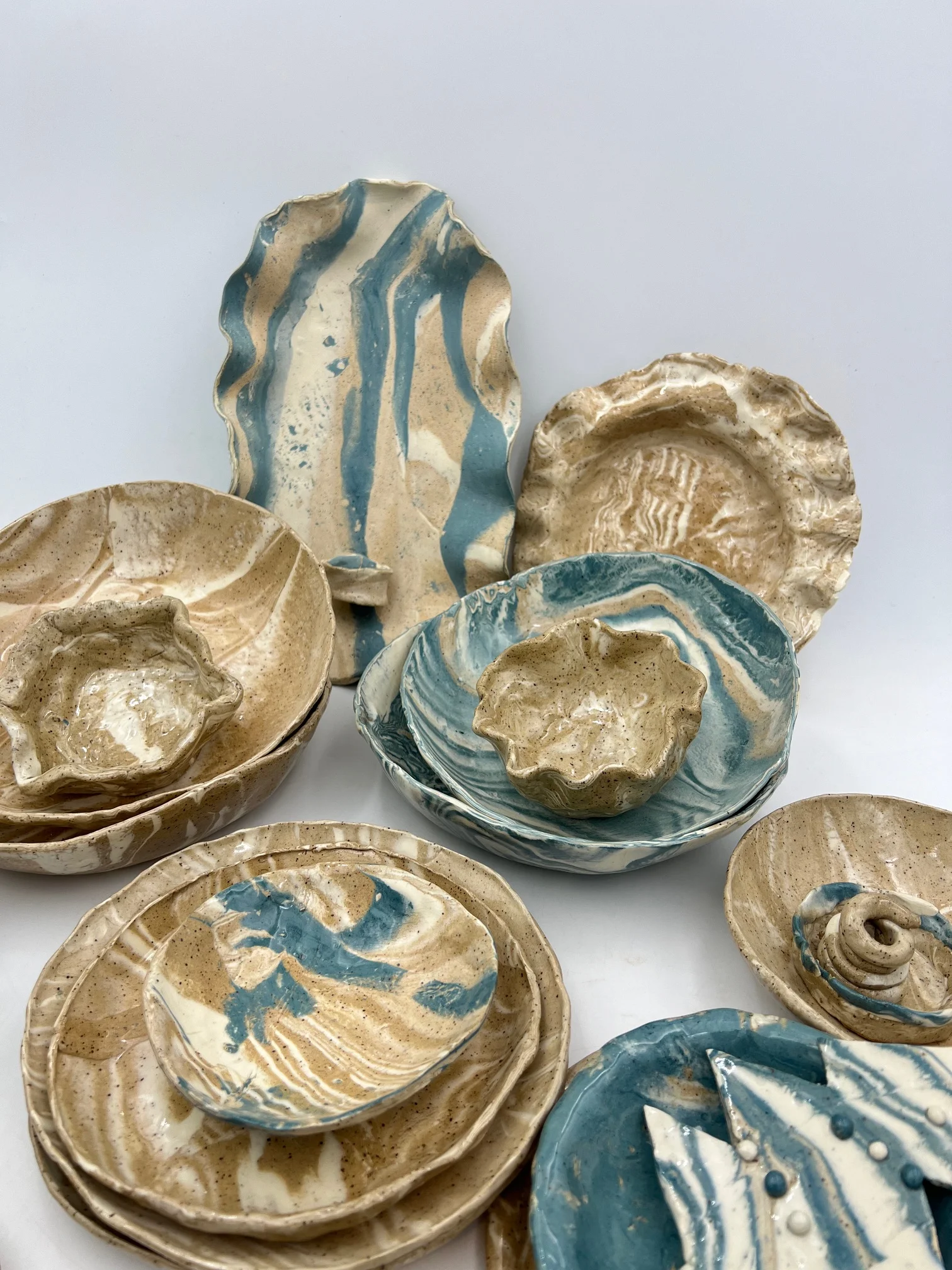 blue and yellow Nerikomi clay