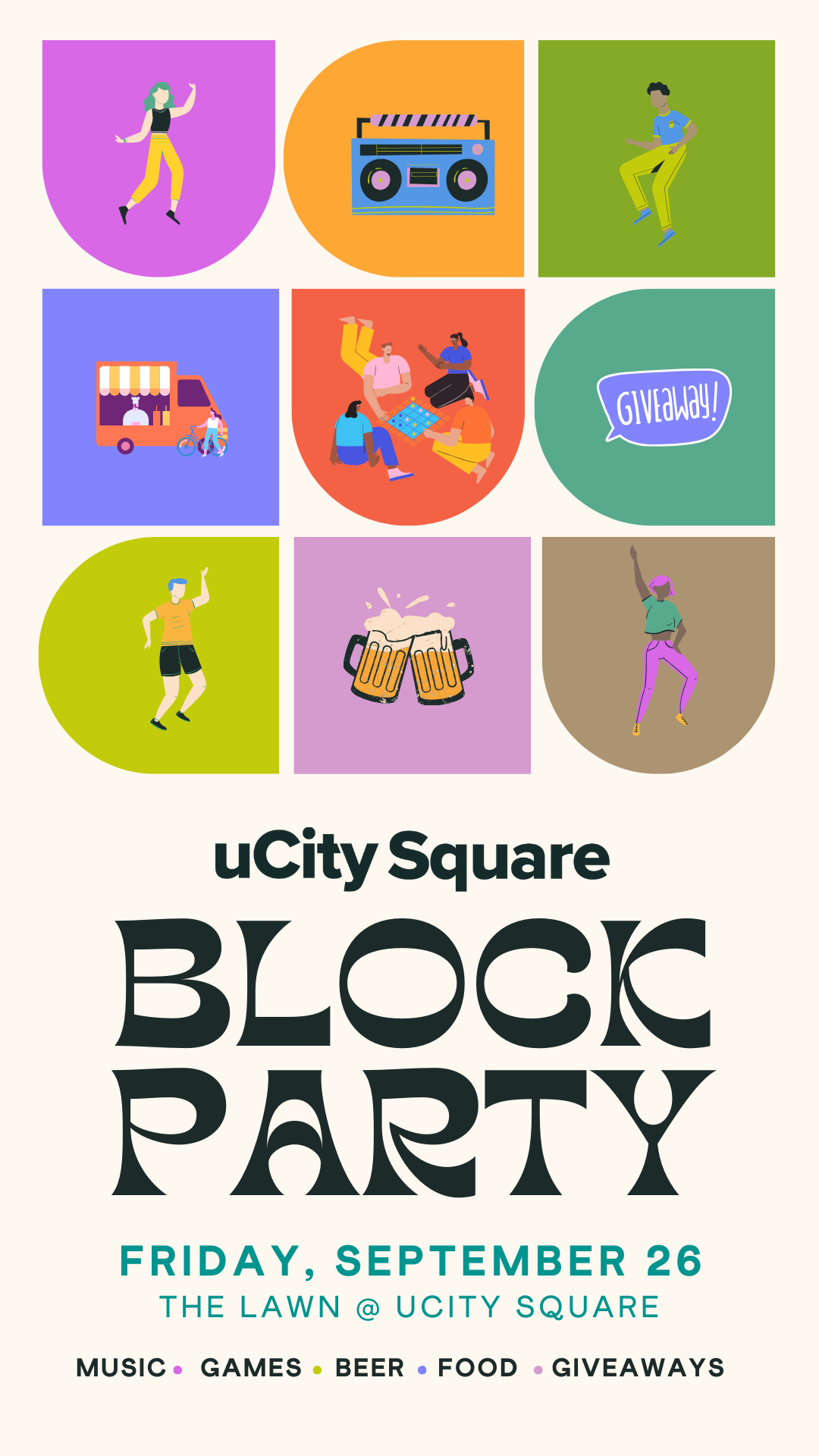 Promotional graphic for uCity Sq Block Party
