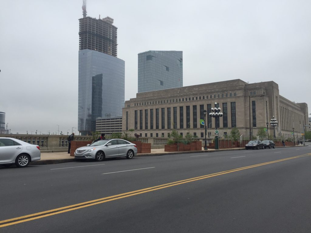 Planters on the Market Street bridge between University City and Center City.