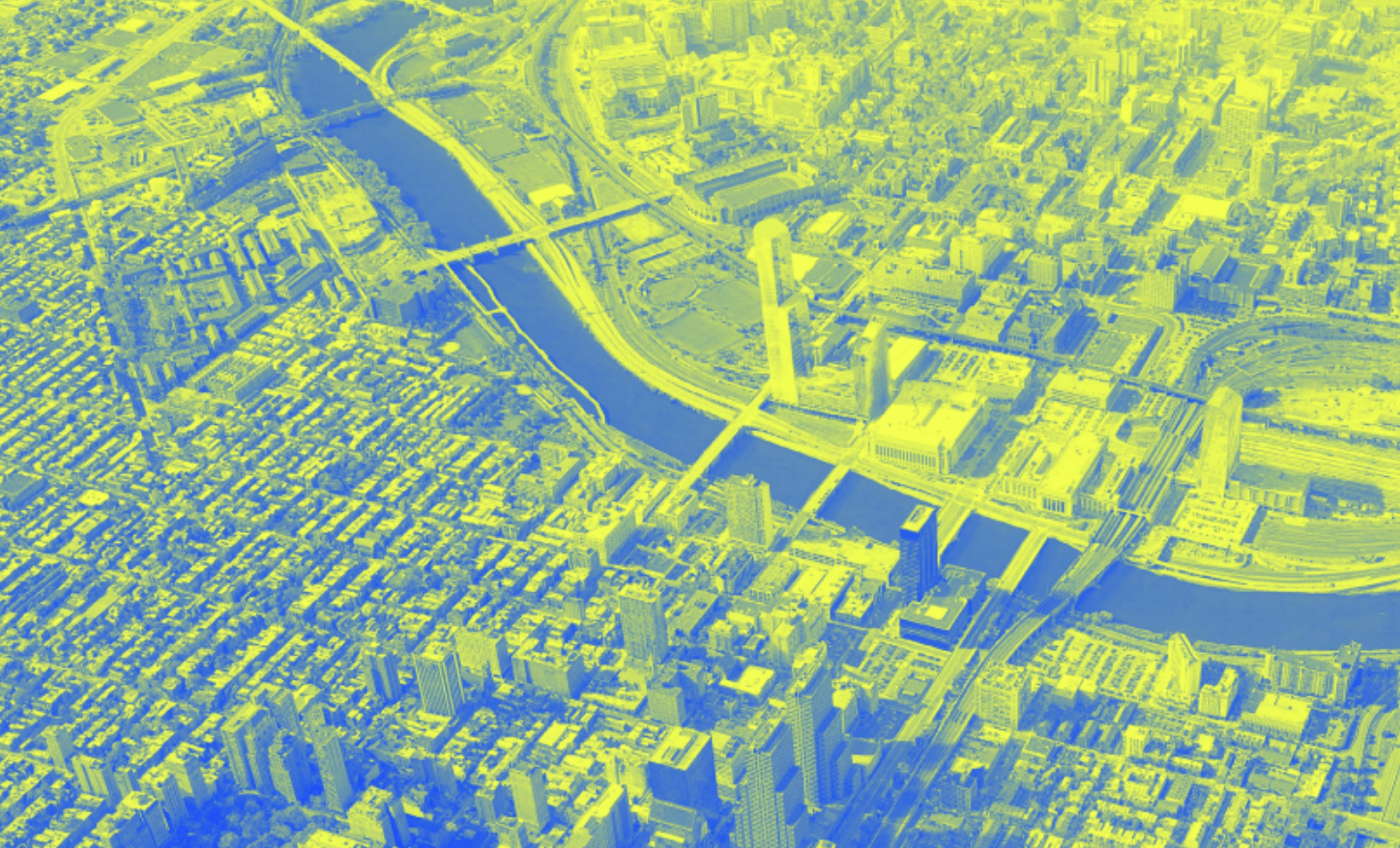 Aerial view of the West Philadelphia skyline.