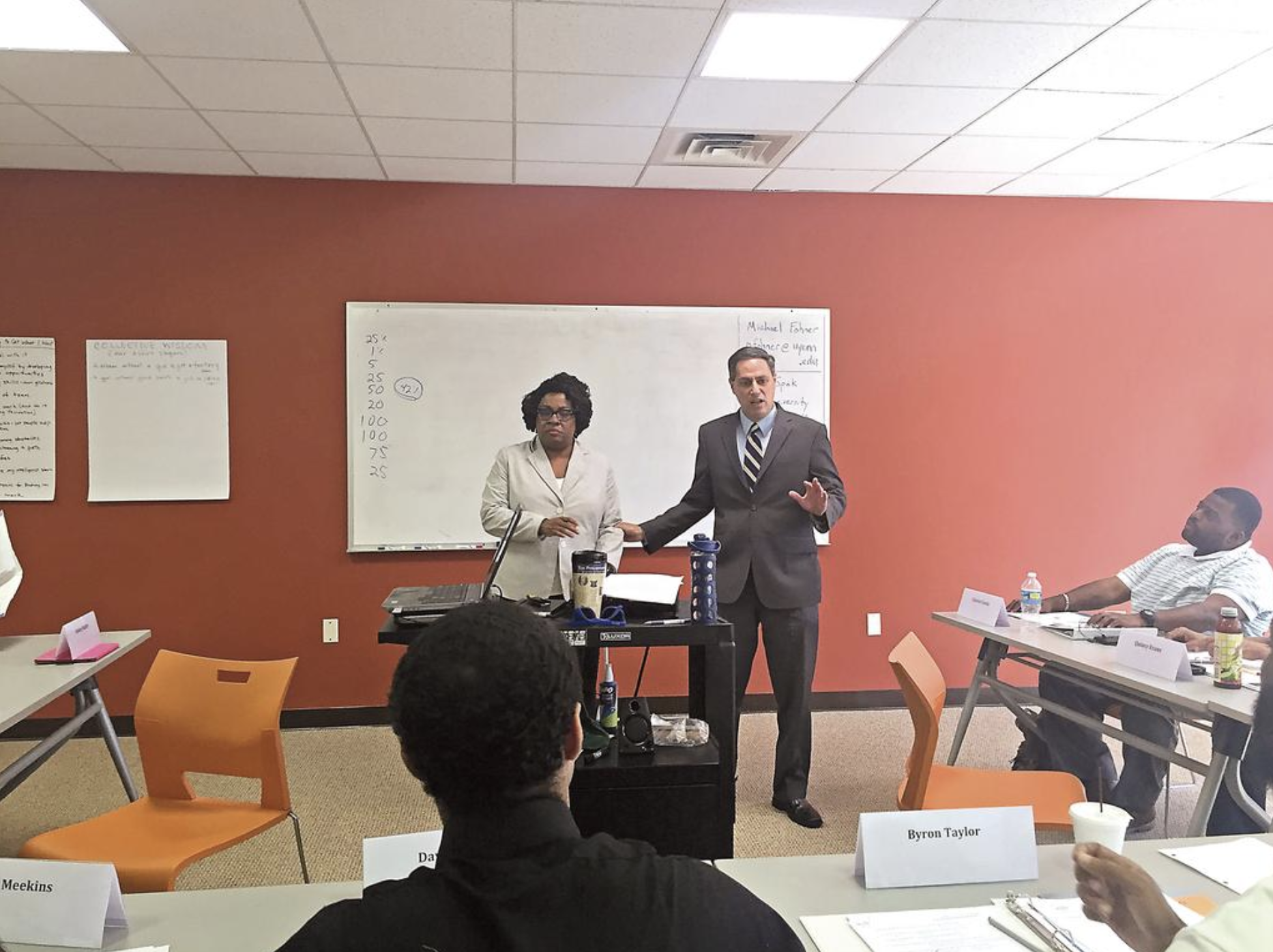 Sheila Ireland and Matt Bergheiser conducting a jobs training class.