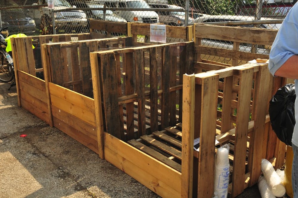 Composting bins under construction at The Dirt Factory
