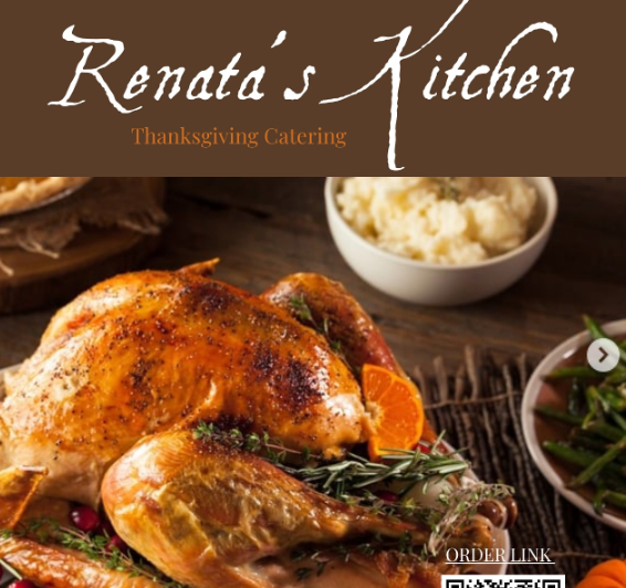 Renata's Kitchen promotional flyer for thanksgiving catering