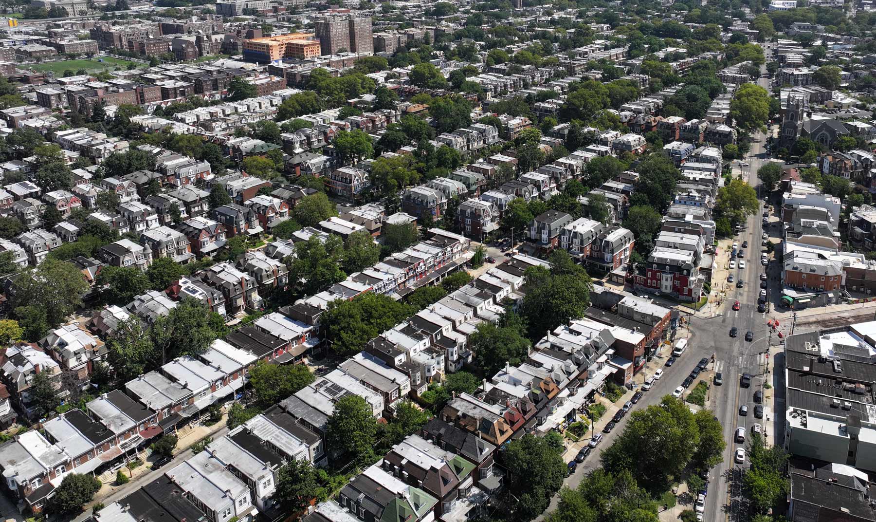 An aerial photo of West Philadelphia Housing