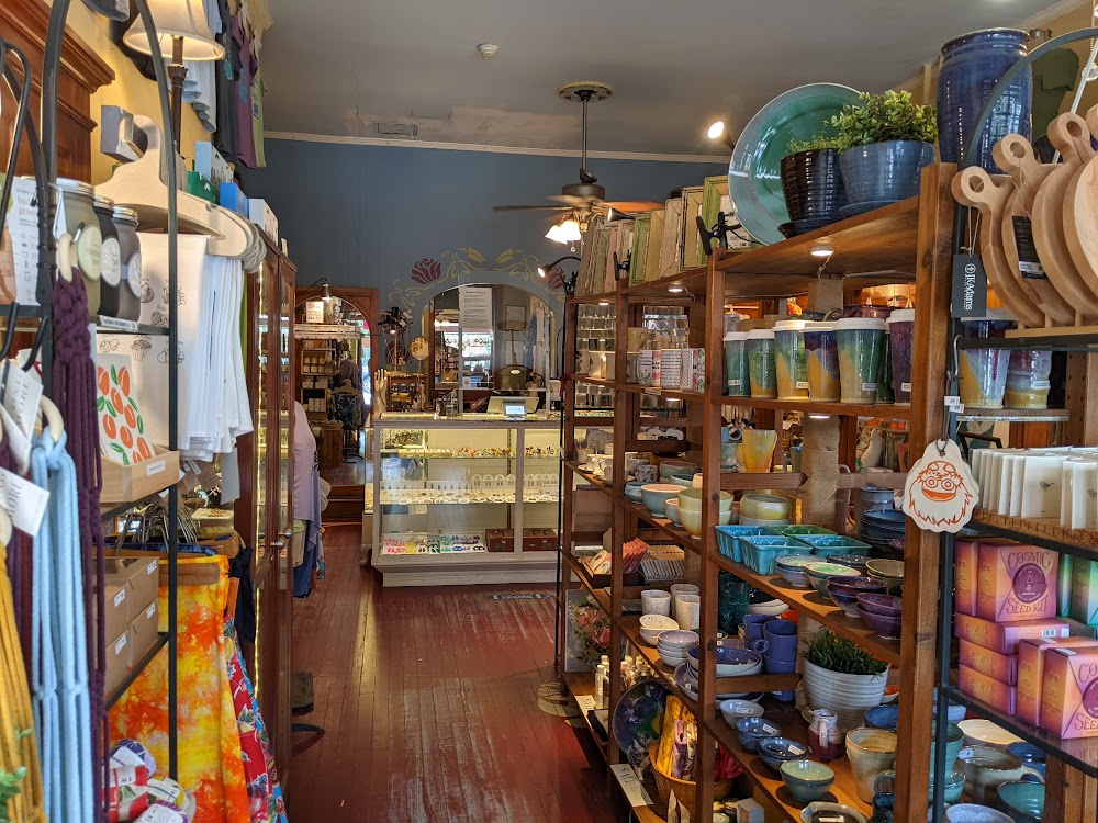 Interior image of Vix Emporium in West Philadelphia. Rows of ceramics, clothes and more