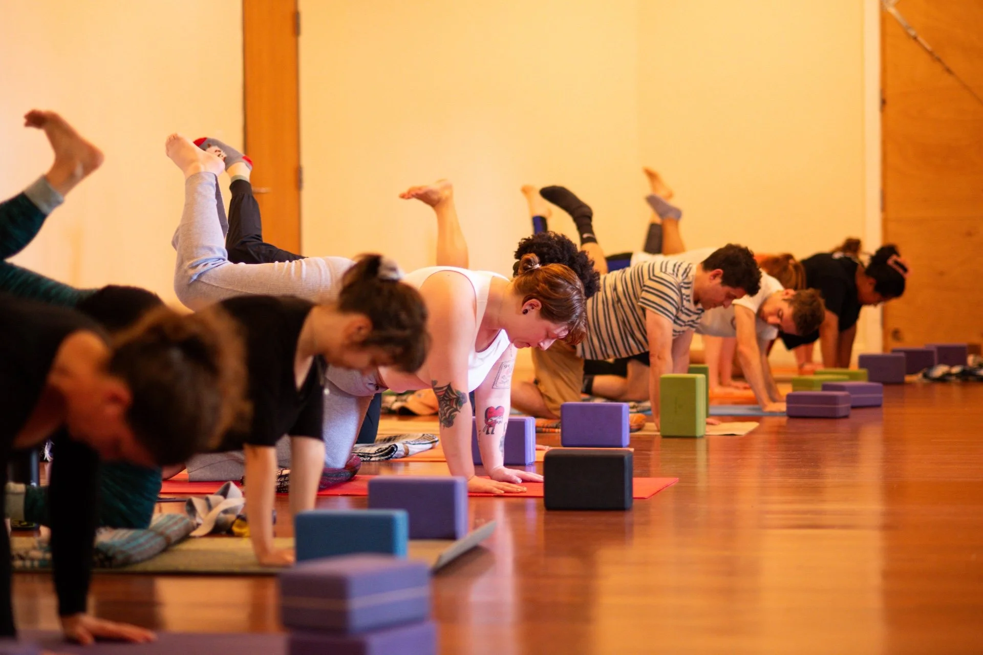 A group yoga class at Studio 34