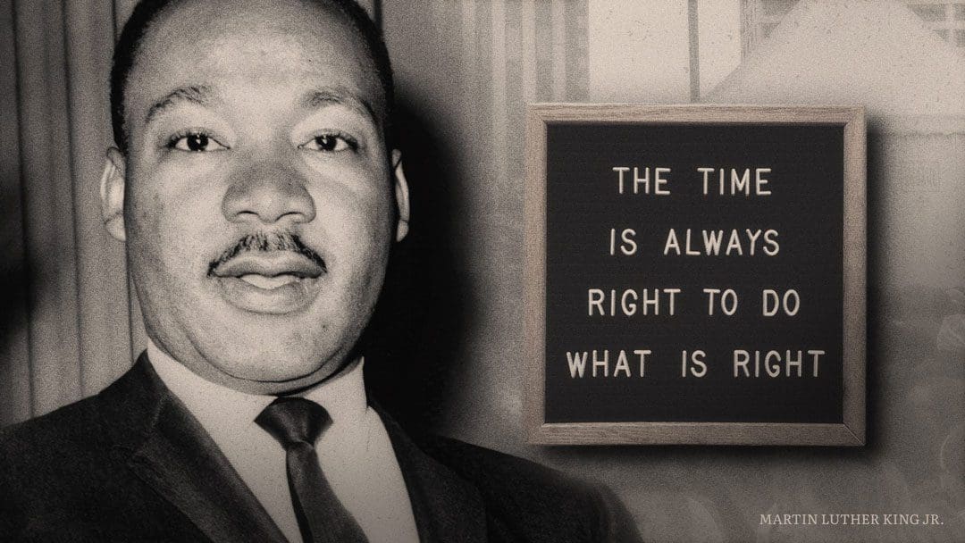 A black and white image of Rev. Dr. Martin Luther King Jr