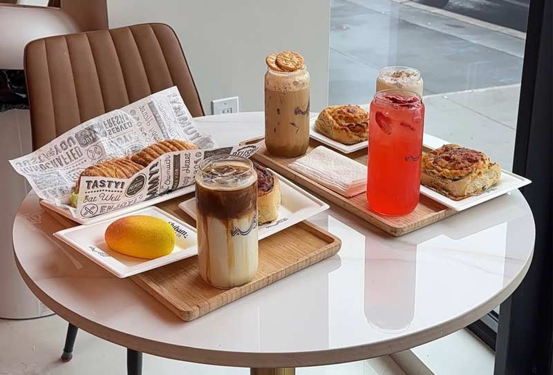 Shibam Coffee Co. beverages and pastries displayed on a table
